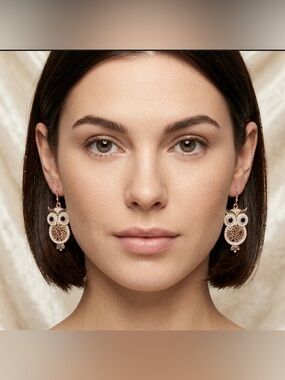 Gold Tone Owl Earrings